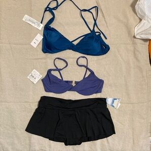RVCA Blue Bikini Top, La Perla Blini Top, Black Skirt Bikini Bottom